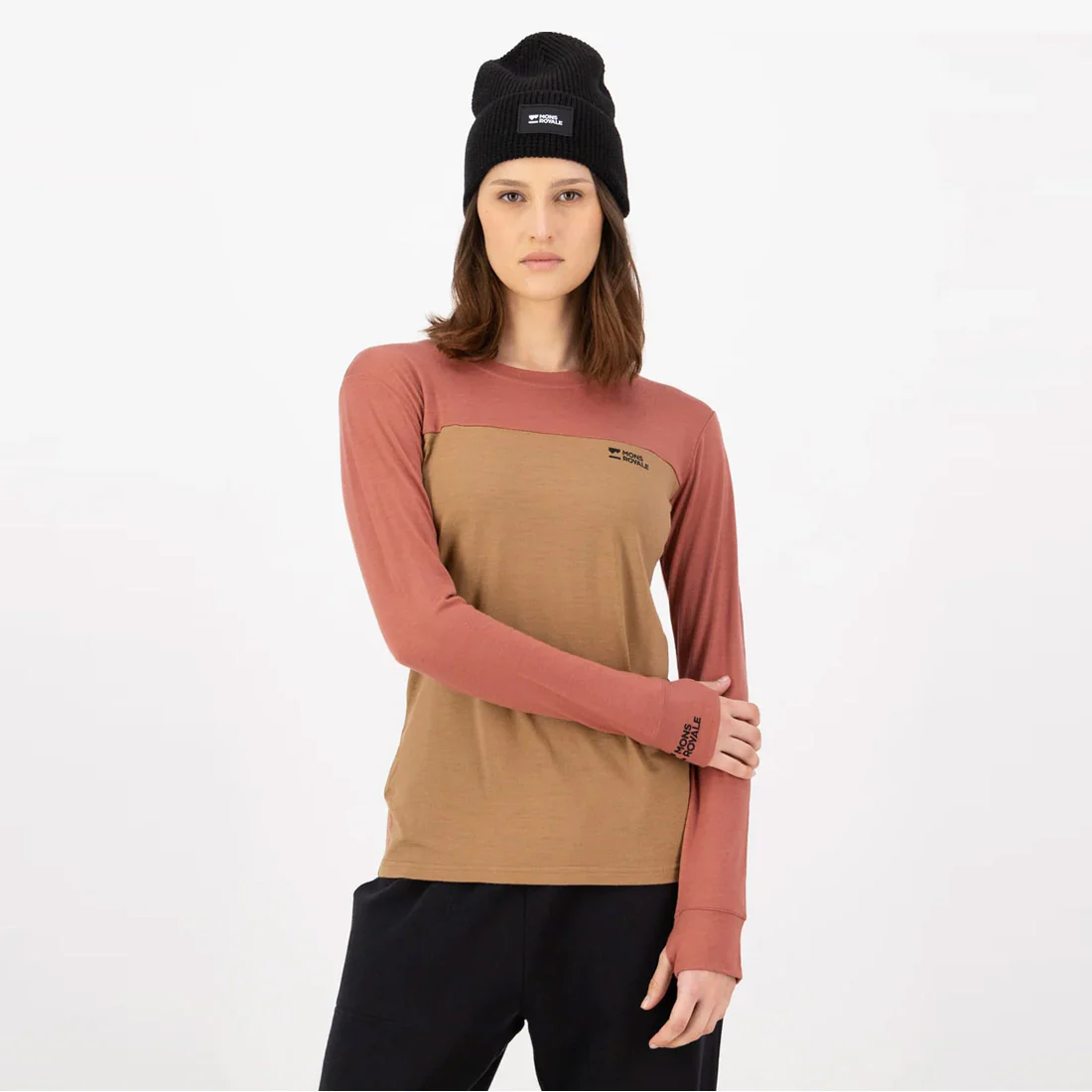 MONS ROYALE Women's Yotei Merino Long Sleeve - Canyon Rose/Toffee - Image 3