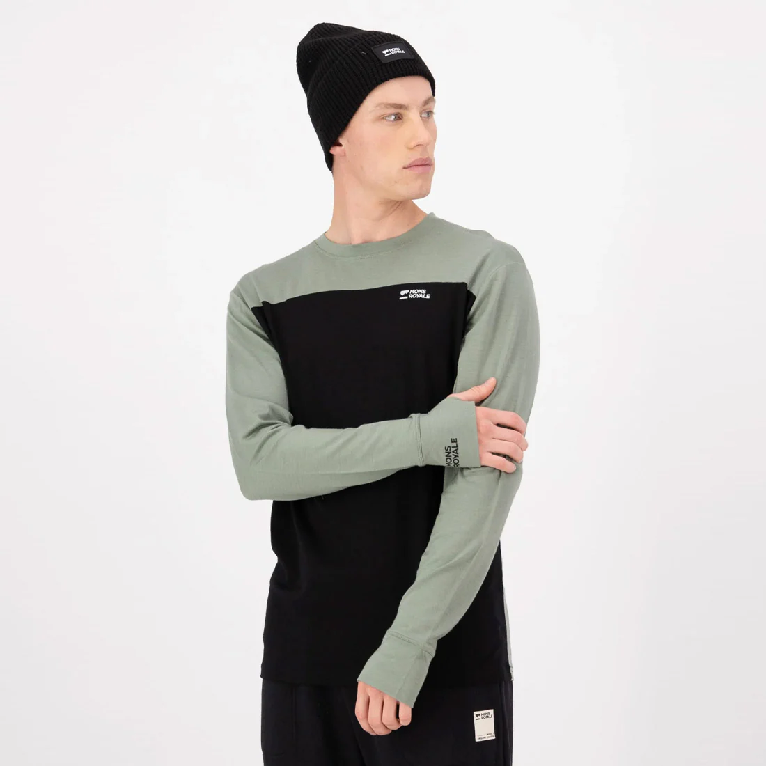 MONS ROYALE Yotei Merino Long Sleeve - Willow/Black - Image 3