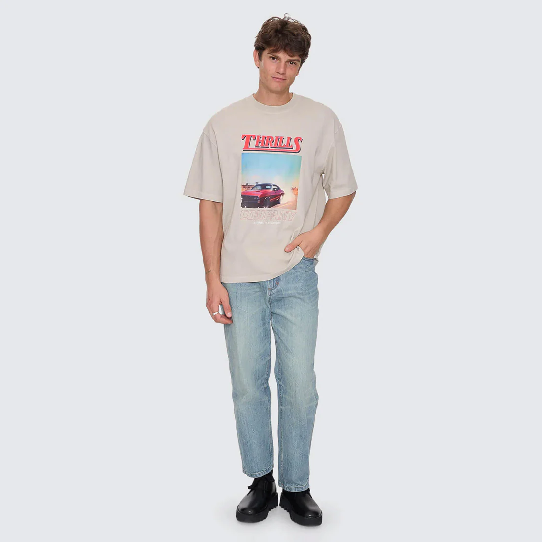 THRIILLS Skerrt Box Fit Oversize Cropped Tee - Oatmeal - Image 3