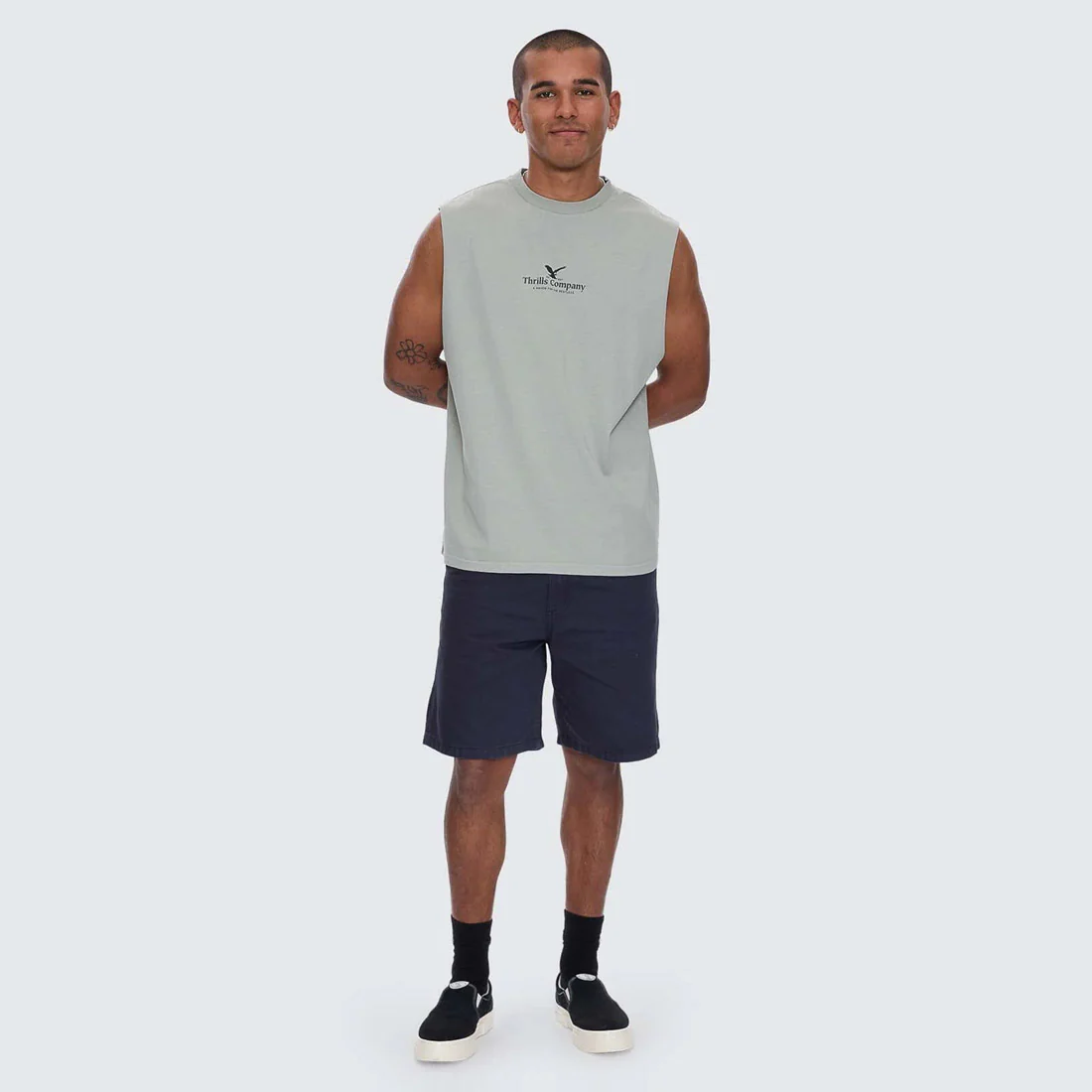 THRILLS A Haven For The Restless Merch Fit Muscle Tee - Dirty Sage - Image 3