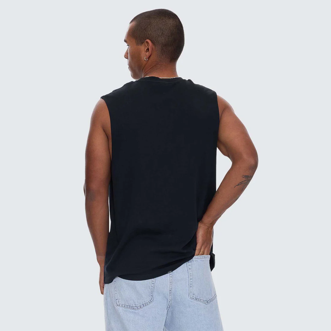 THRILLS Calm State Embroidered Box Fit Oversize Crop Muscle Tee - Washed Black - Image 2