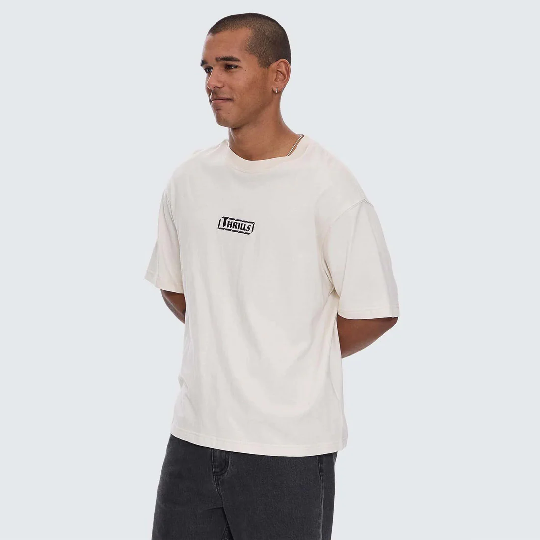 THRILLS Calm State Embroidered Box Fit Oversize Cropped Tee - Unbleached - Image 2