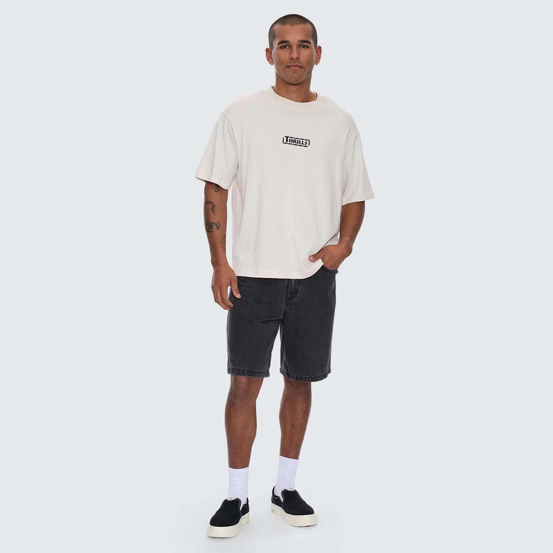 THRILLS Calm State Embroidered Box Fit Oversize Cropped Tee - Unbleached - Image 4