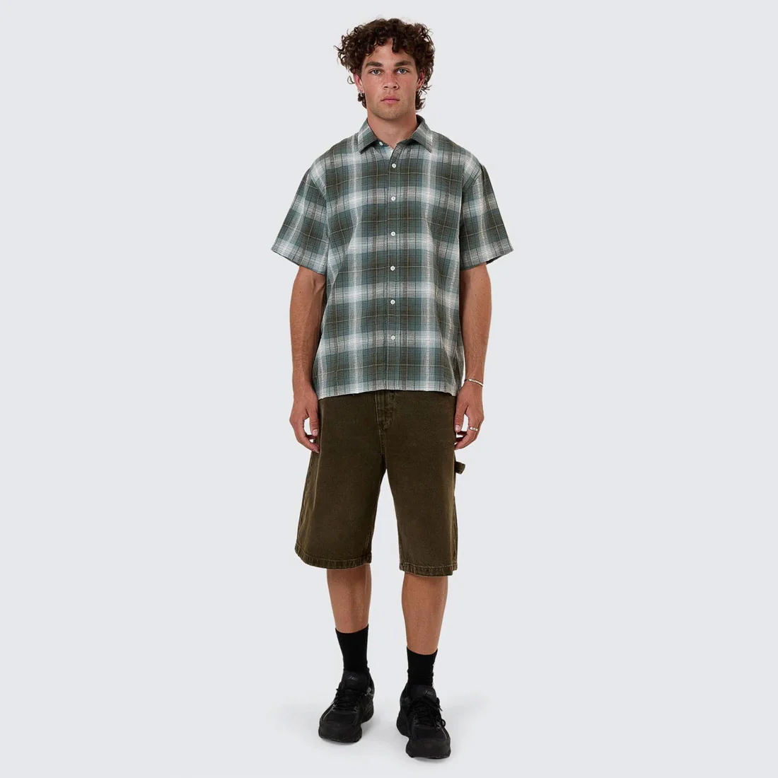 THRILLS Cheap Thrills Check Short Sleeve Shirt - Tarmac - Image 4