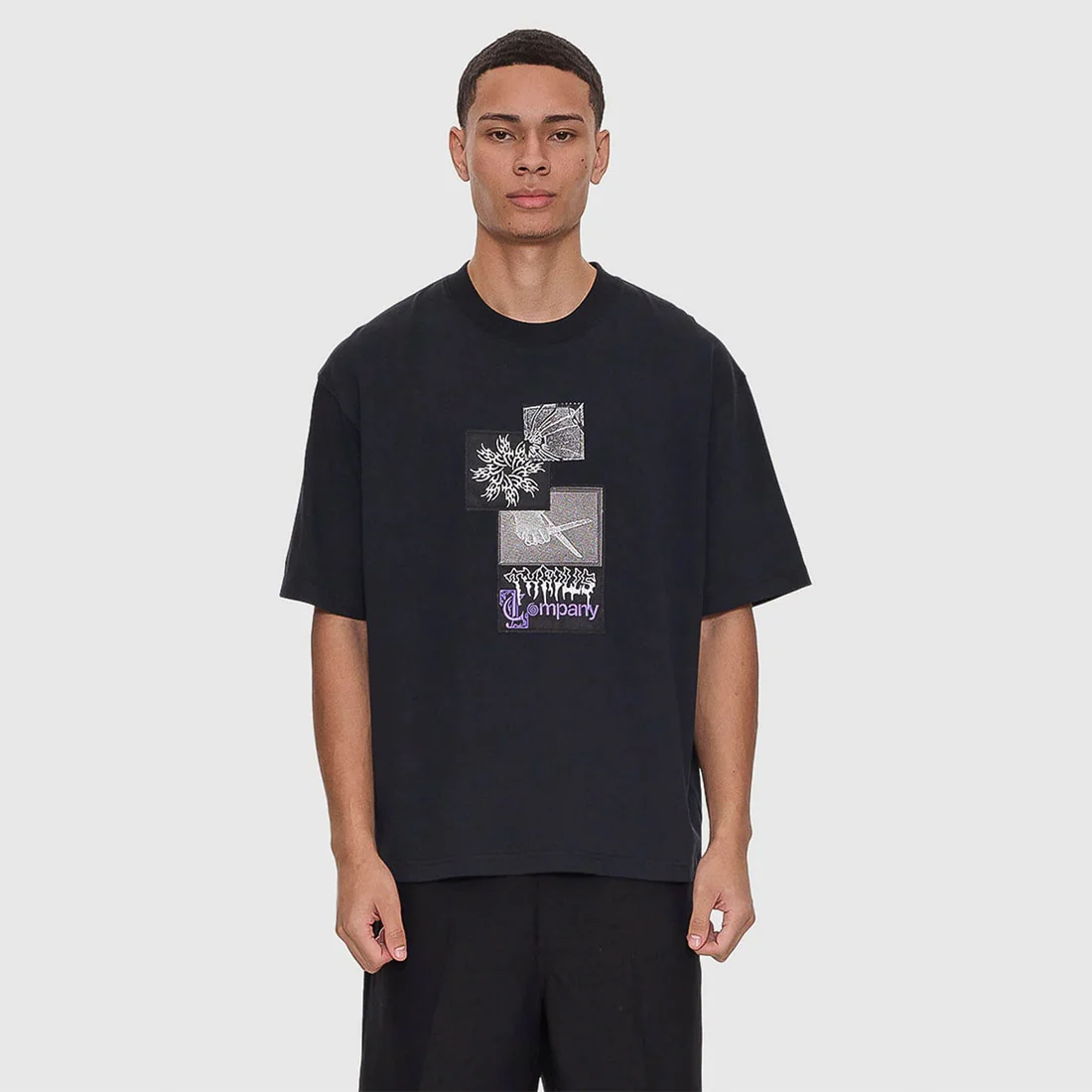 THRILLS Cut & Shattered Box Fit Oversize Cropped Tee - Faded Black