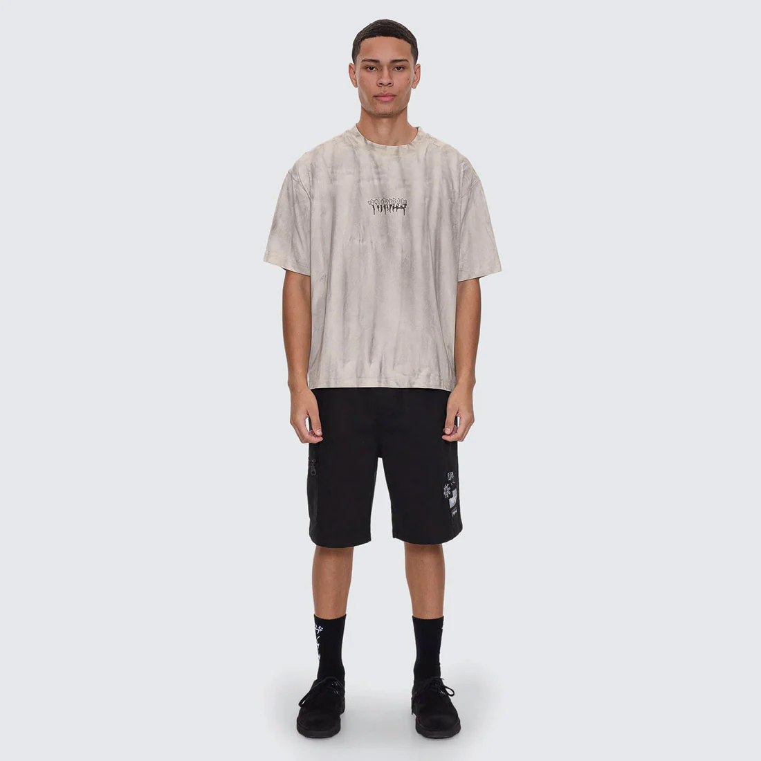 THRILLS Cut & Shattered Box Fit Oversize Cropped Tee - Marble Heritage White - Image 3