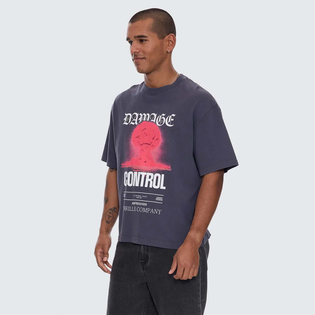 THRILLS Damage Control Box Fit Oversize Cropped Tee - Ebony - Image 2