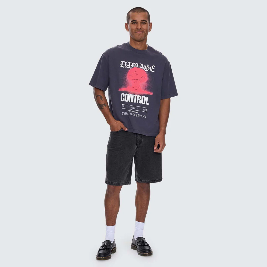 THRILLS Damage Control Box Fit Oversize Cropped Tee - Ebony - Image 4
