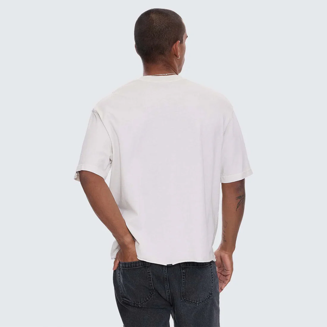 THRILLS Excitement Excitement Embroidered Box Fit Oversize Cropped Raw Hem Tee - Lily White - Image 3