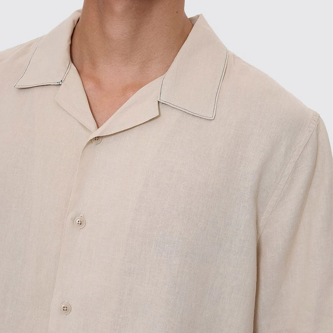 THRILLS Hemp Minimal Thrills Contrast Stitch Cropped Bowling Shirt - Oatmeal - Image 2
