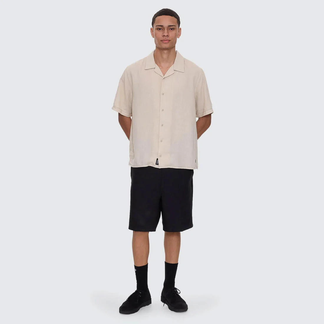 THRILLS Hemp Minimal Thrills Contrast Stitch Cropped Bowling Shirt - Oatmeal - Image 3