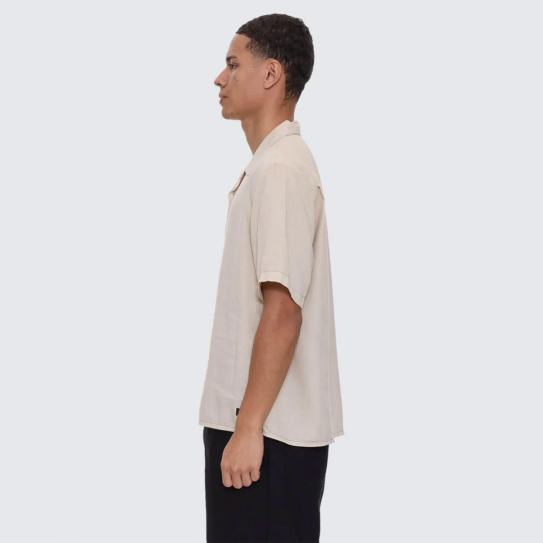 THRILLS Hemp Minimal Thrills Contrast Stitch Cropped Bowling Shirt - Oatmeal - Image 4