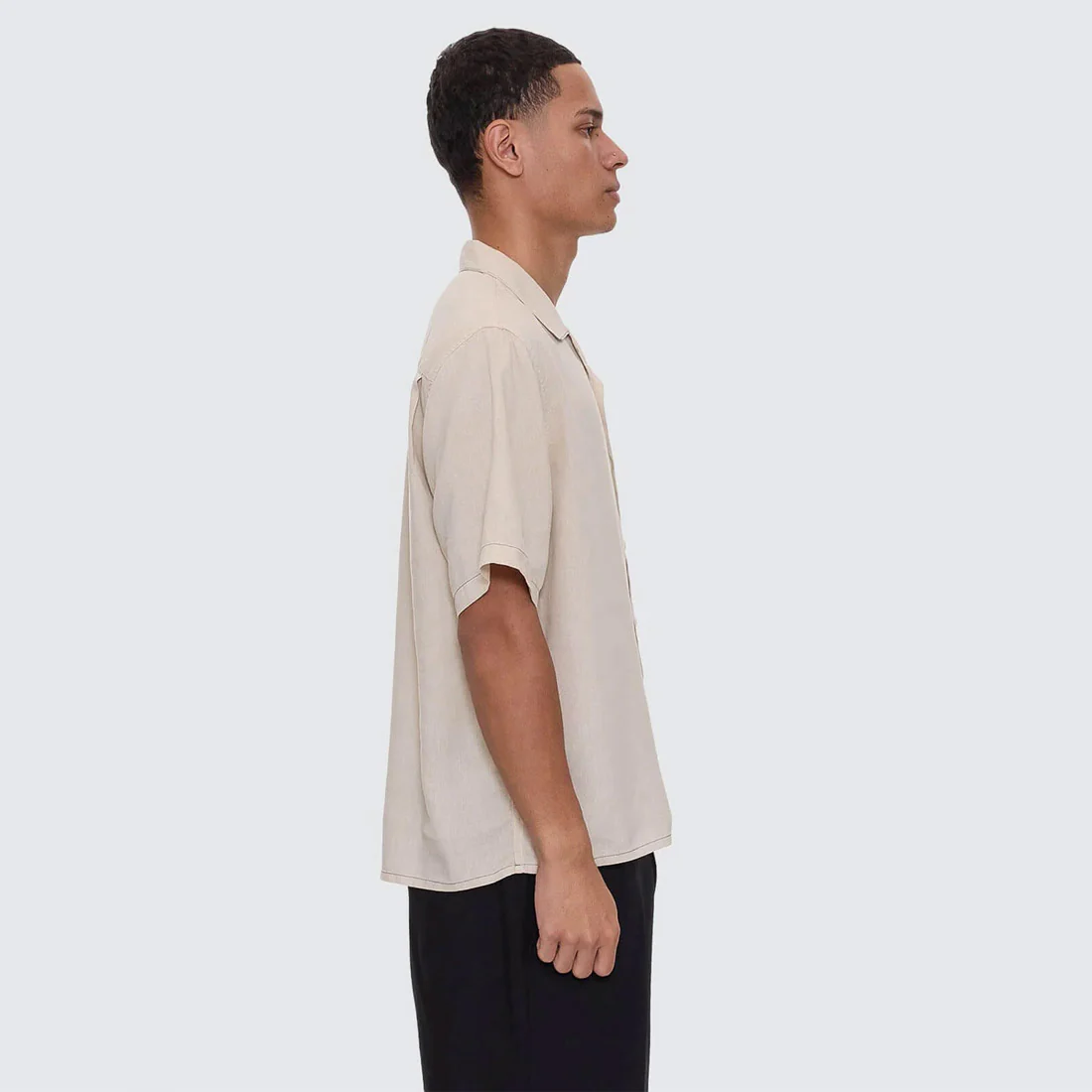 THRILLS Hemp Minimal Thrills Contrast Stitch Cropped Bowling Shirt - Oatmeal - Image 6