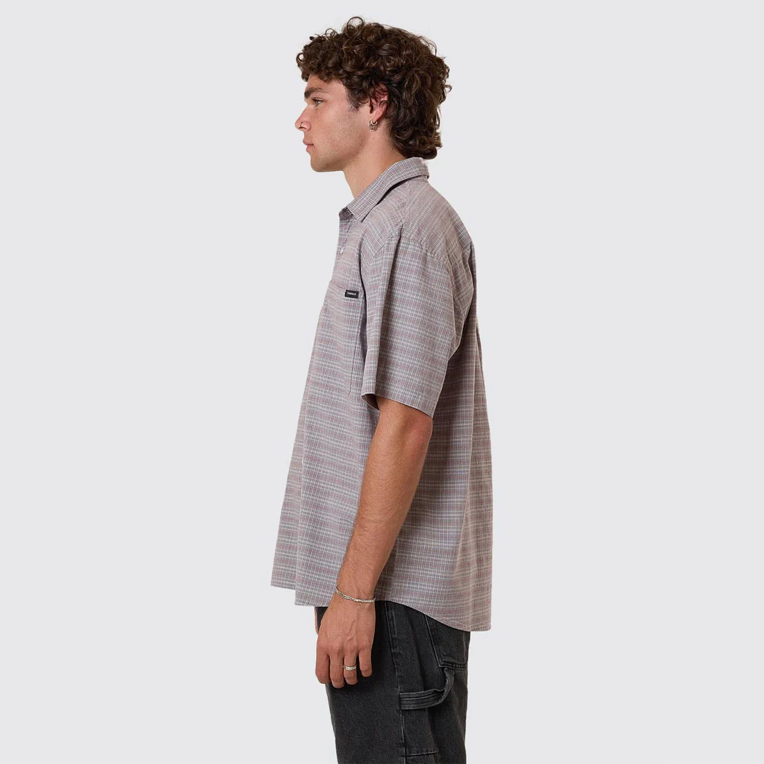 THRILLS  Minimal Thrills Stripe Check Short Sleeve Shirt - Smog - Image 3