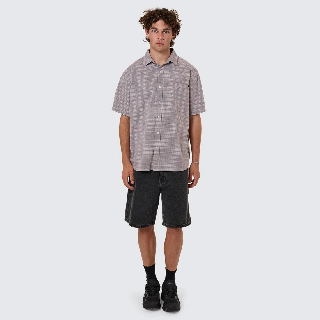 THRILLS  Minimal Thrills Stripe Check Short Sleeve Shirt - Smog - Image 4