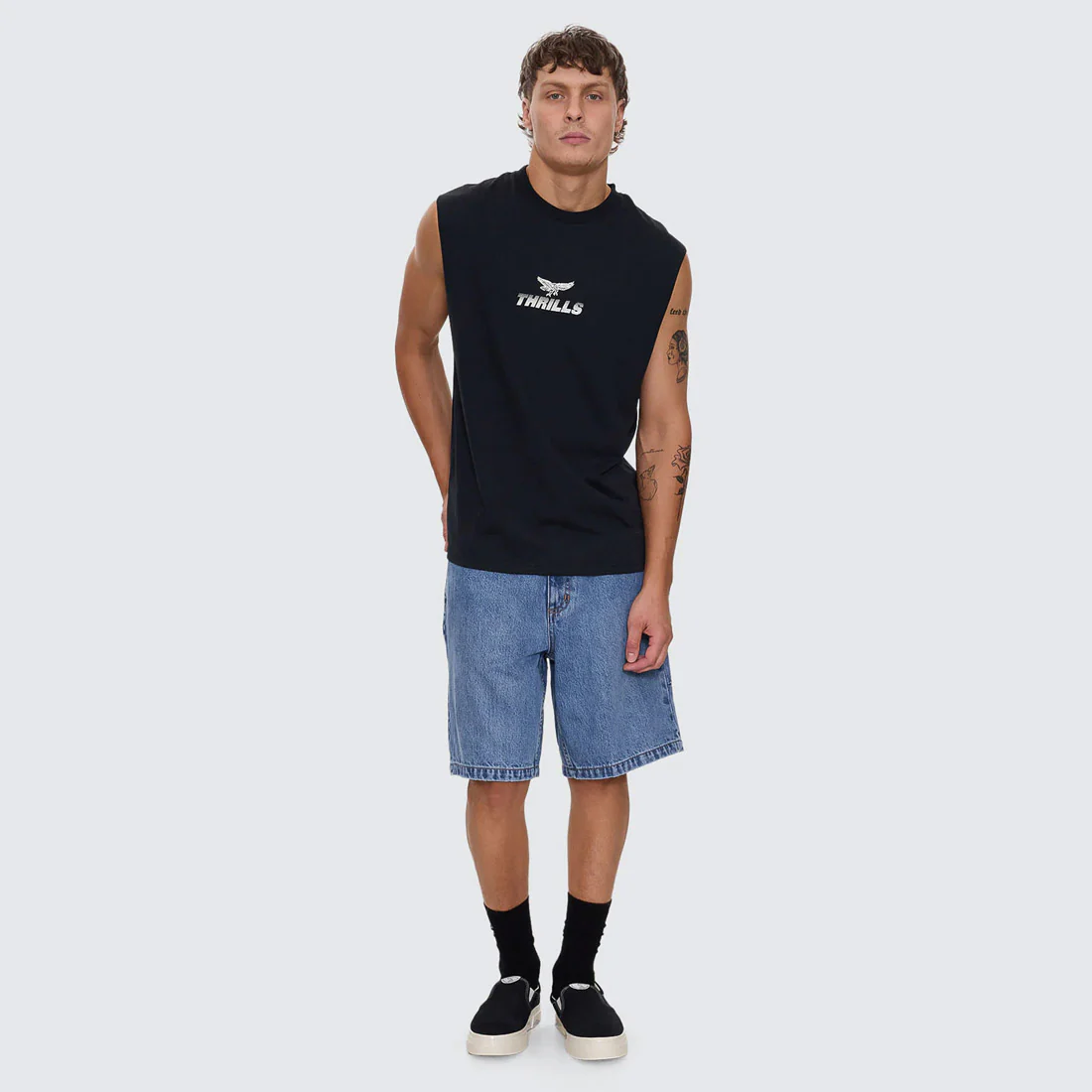 THRILLS Paradise Before Anarchy Merch Fit Muscle Tee - Washed Black - Image 4
