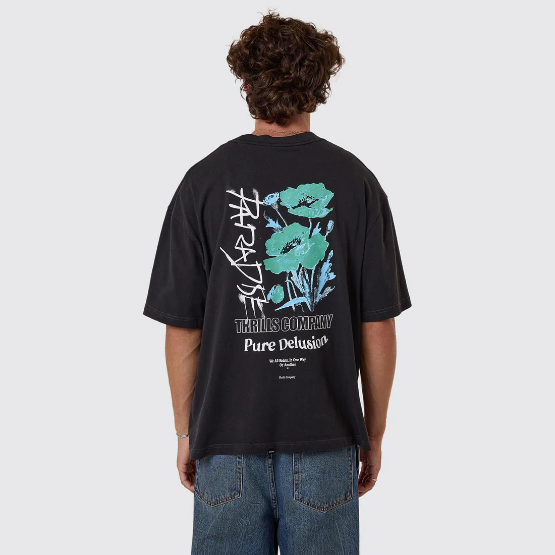 THRILLS Pure Delusion Box Fit Oversize Short Tee - Faded Black - Image 2