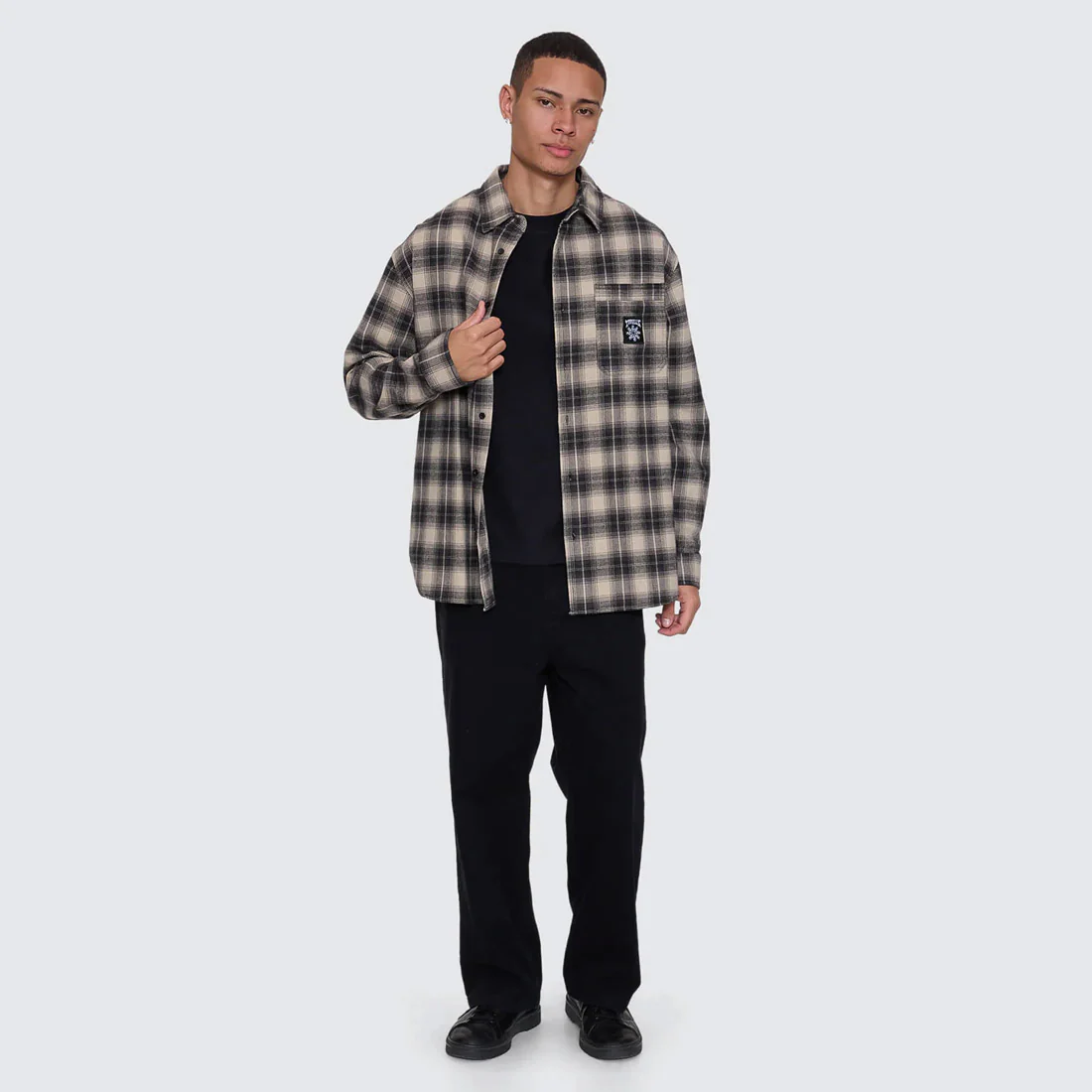 THRILLS Stagger Barrio Long Sleeve Flannel Shirt - Black - Image 3