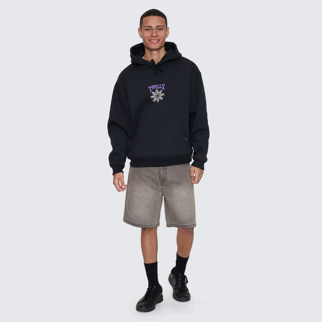 THRILLS Stagger Slouch Pull On Cropped Hood - Washed Black - Image 3