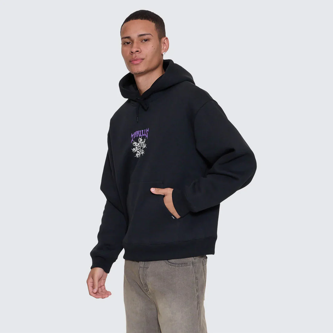 THRILLS Stagger Slouch Pull On Cropped Hood - Washed Black - Image 4