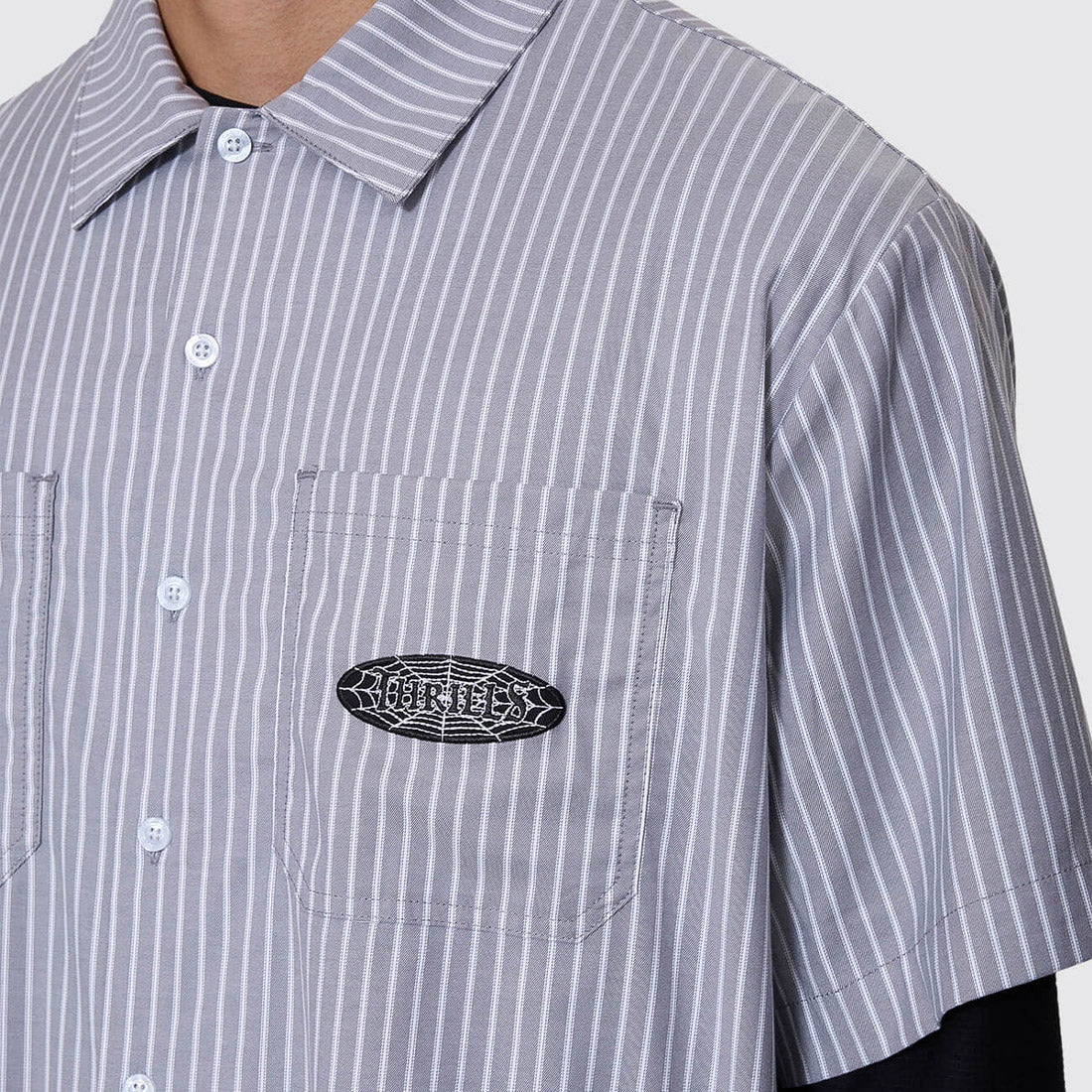 THRILLS Web Of Deceit Cropped Short Sleeve Work Shirt - Black - Image 2