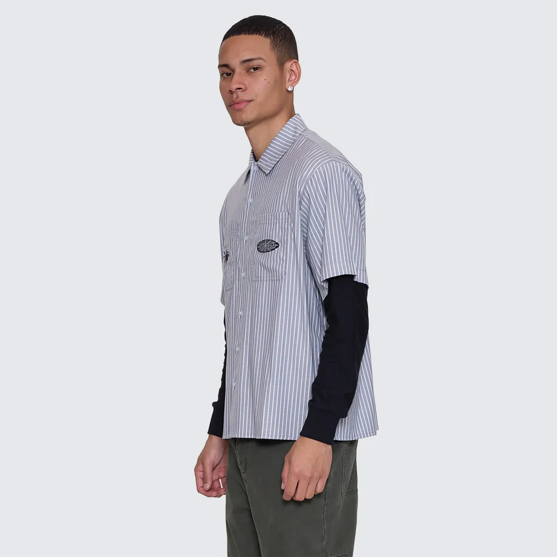 THRILLS Web Of Deceit Cropped Short Sleeve Work Shirt - Black - Image 4