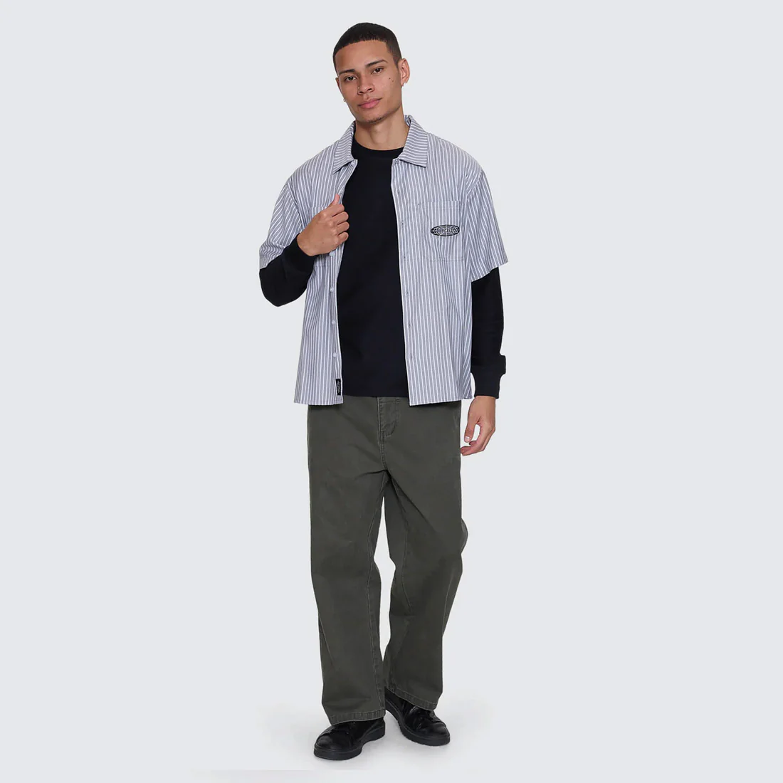 THRILLS Web Of Deceit Cropped Short Sleeve Work Shirt - Black - Image 6