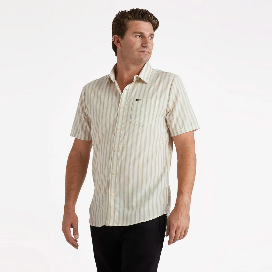 VOLCOM Arvostripe Woven Short Sleeve Shirt - Dirty White - Image 3