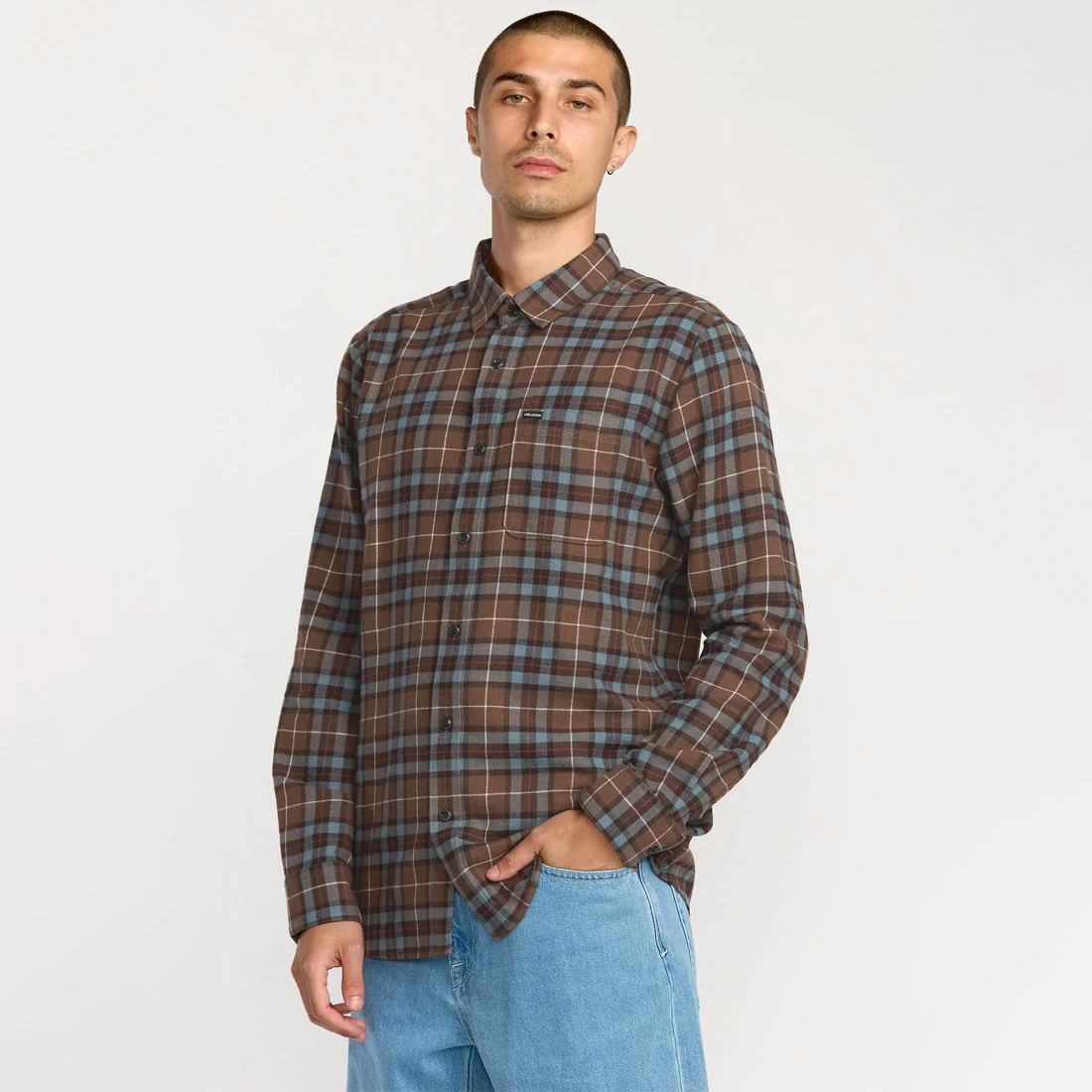VOLCOM Caden Plaid Shirt - Brown Stone - Image 3