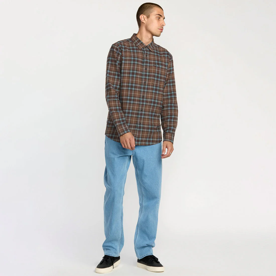 VOLCOM Caden Plaid Shirt - Brown Stone - Image 4