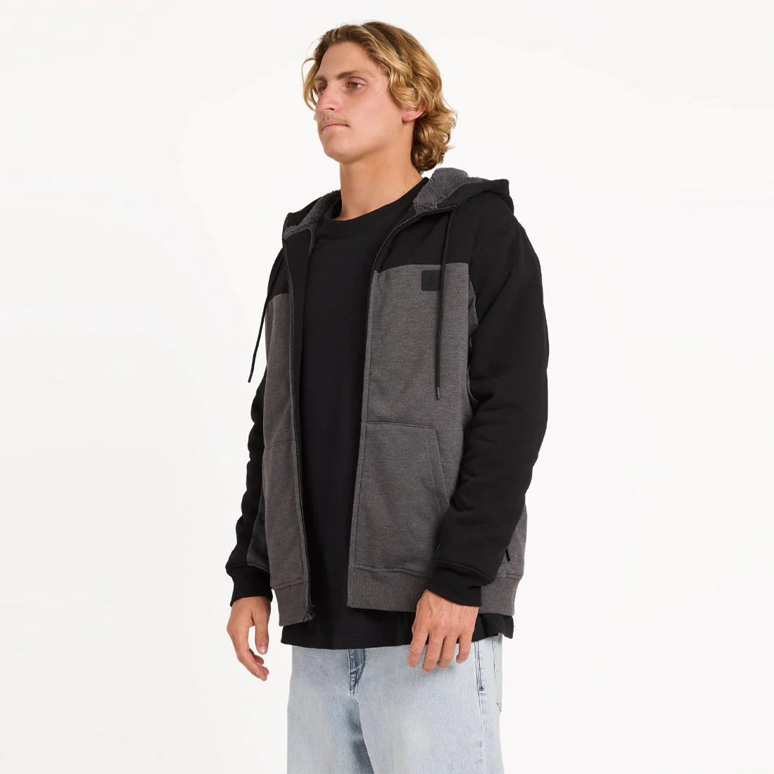 VOLCOM Division Lined Zip Hood - Charcoal Heather - Image 3