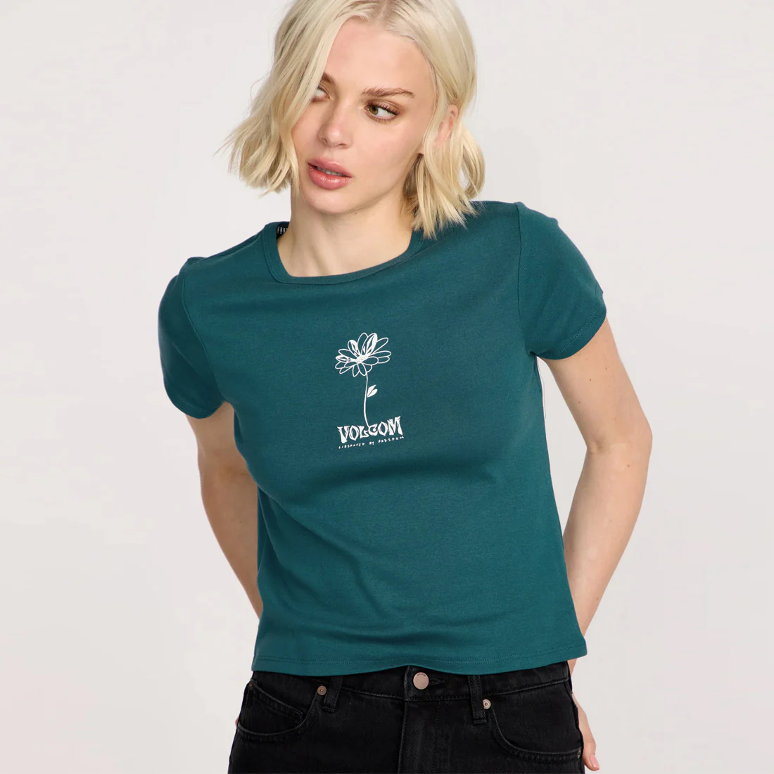 VOLCOM Women's Have A Clue Tee - Emerald Green - Image 3