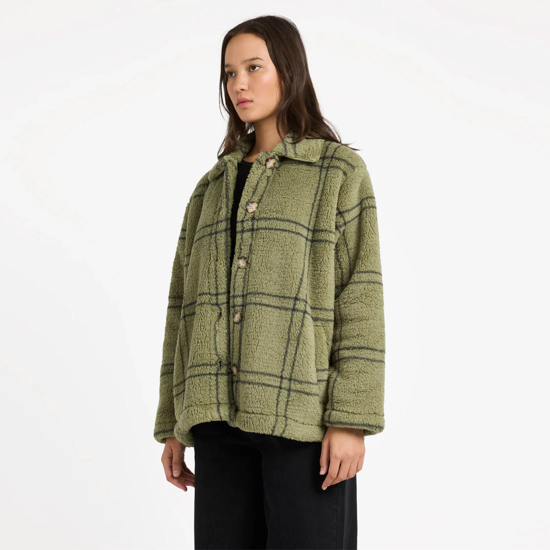 VOLCOM Women's Supa Sonical Shacket - Moss Stone - Image 3