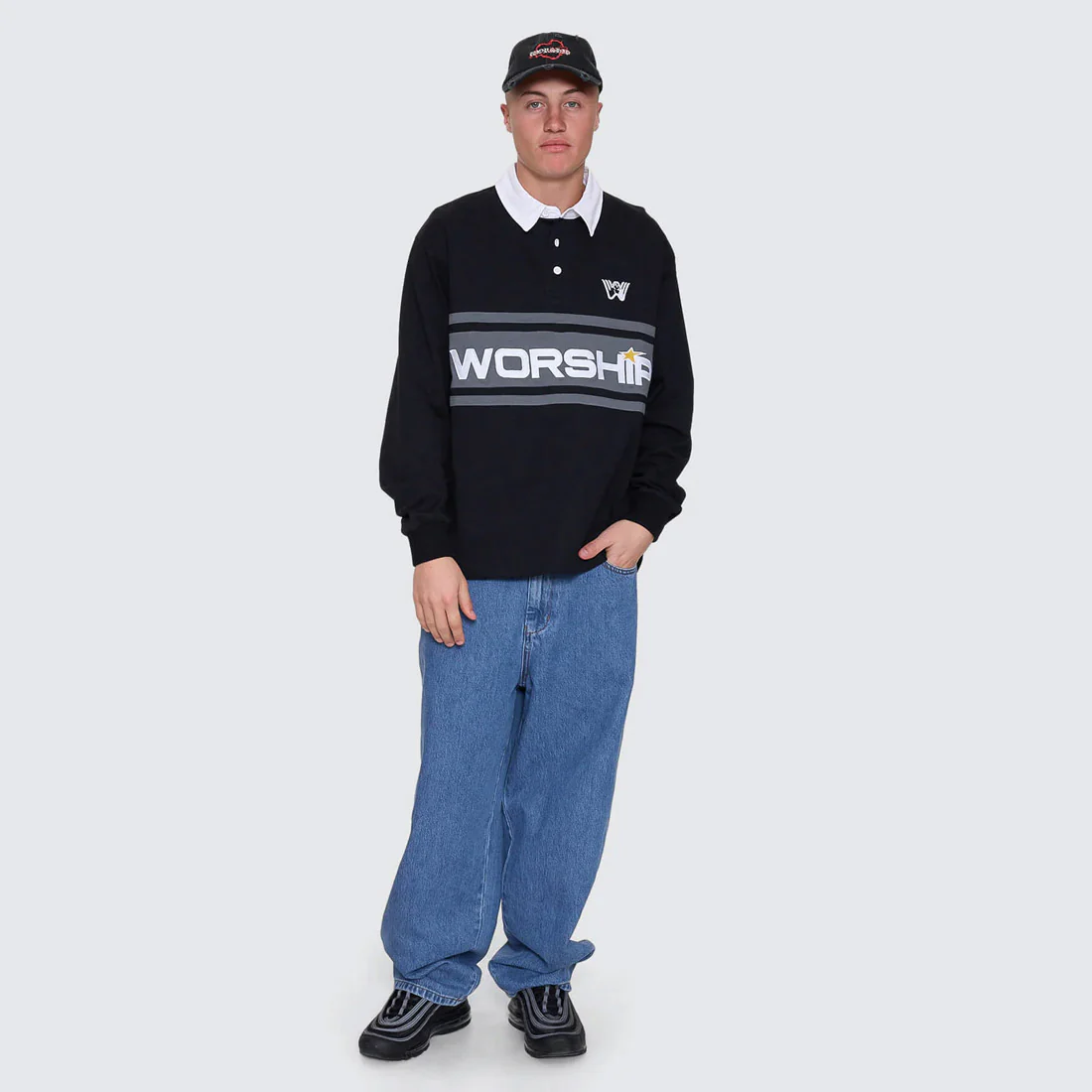 WORSHIP Laser Long Sleeve Rugby Polo - Black - Image 3
