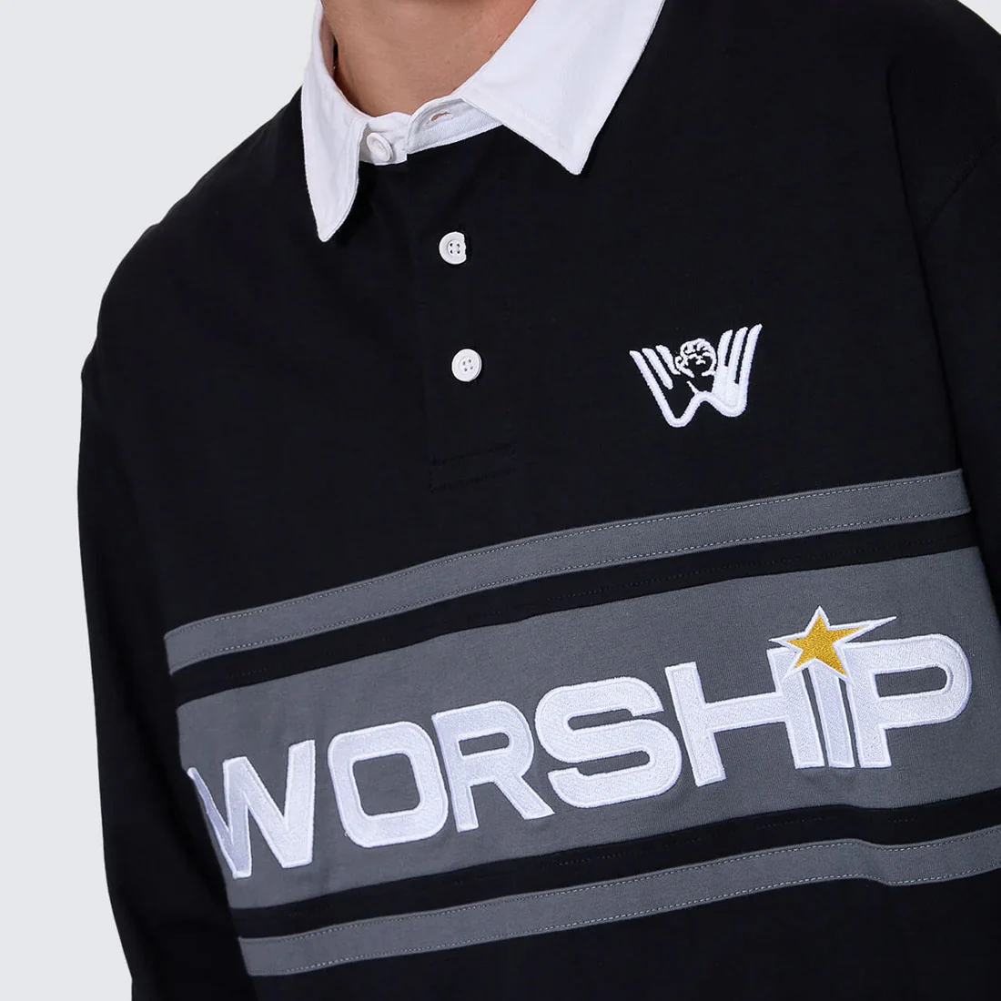 WORSHIP Laser Long Sleeve Rugby Polo - Black - Image 4