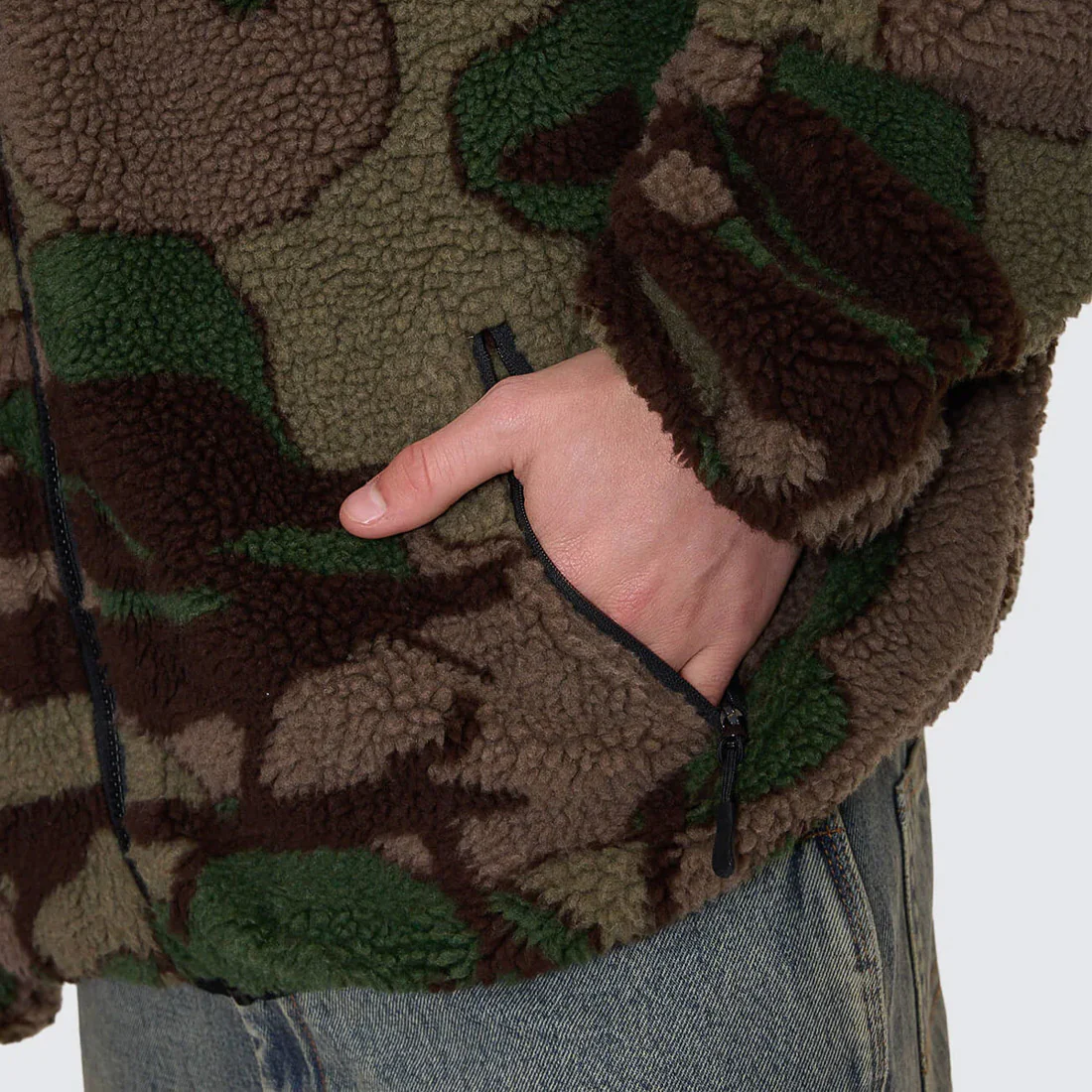 WORSHIP Plain Sight Sherpa Jacket - Camo Green - Image 4